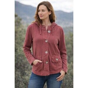Prana Organic Cotton Hooded Jacket Dusty Rose Utility Button Front Casual Large